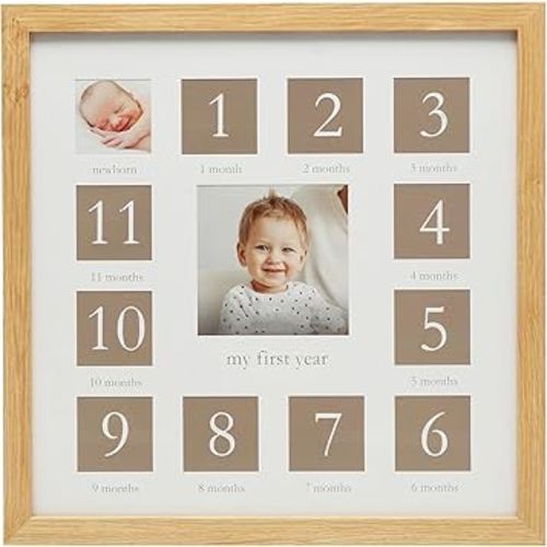 Kate & Milo My First Year Picture Frame, Baby's First Twelve Months Photo Collage and Gender Neutral Keepsake, Ideal for Baby Shower, New Mom Gift and Nursery Decor, Wood