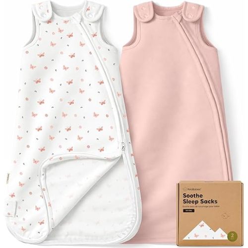 2-Pack Organic Baby Sleep Sacks, 100% Cotton - Soft & Breathable 0.5TOG Baby Wearable Blanket, Toddler Sleeping Sack 6-18 months, Easy to Wear Transitional Swaddles for Newborns (Butterflies, M)