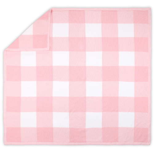 Farmhouse Large Pink and White Check Baby Blanket - Rustic Chic 100% Cotton Sweater Knit