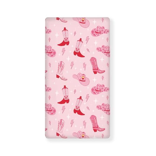 Streeyiu Western Boots Baby Crib Sheets for Boys Girls Cowgirl Pink Breathable Soft Mini Fitted Crib Sheet for Standard Toddler Mattress 52x28x8 in