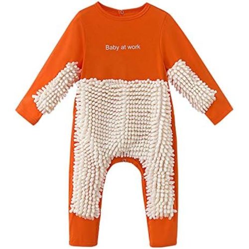 Cute Baby Mop Onesie, Funny Long Sleeve Romper, Perfect for a Crawling Baby Footies Cleaning Mop Romper