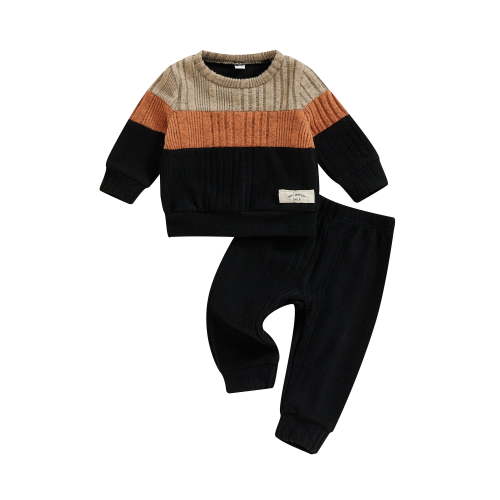 Suealasg Toddler Baby Boy 2Pcs Fall Outfits Long Sleeve Contrast Color Sweater + Pants Set 3 6 9 12 18 24 Months Infant Boys Fall Winter Warm Clothes