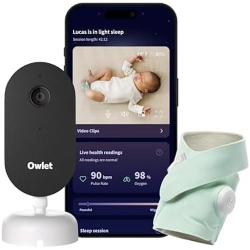 Owlet Dream Duo 3 Smart Baby Monitor System, Dream Sock + 2K HD Camera