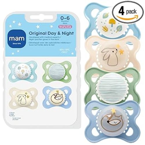 MAM Original Baby Pacifiers 0-6 Months, Binky for Newborn Babies, BPA-Free Skin Soft Silicone Nipple, Glows in The Dark, Developed with Medical Experts, 4 Pack, Made in Europe