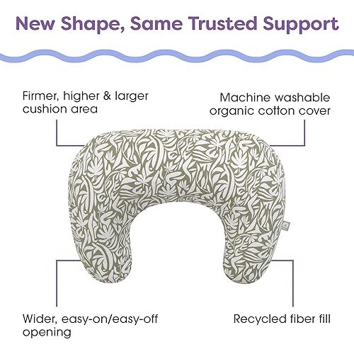 Boppy Nursing Pillow - Ergonomic Bottle & Breastfeeding Pillow, Higher, Firmer & Larger, Water-Repellent with Washable Organic Cotton Cover, Baby Safety Alliance Verified - Green Cut Out Leaves