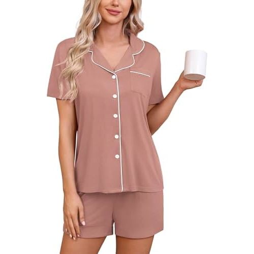 Pajama Sets for Women 2 Piece PJ Sets Short Sleeve Lounge Set Fashion Sleepwear XS-3XL - Wooden Rose