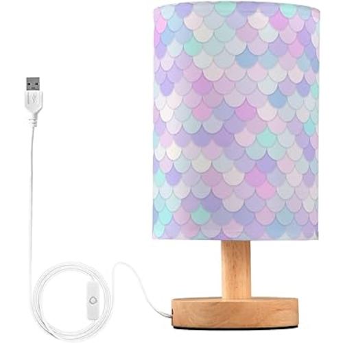 ALAZA Rainbow Scales Mermaid Decor Bedside Table Lamp with USB Port for Bedroom Nightstand Office Desk LED Bulb Included