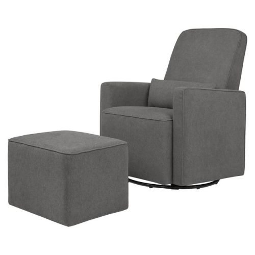DaVinci Olive Glider and Ottoman - Dark Gray: Wood Frame, Solid Pattern, Attached Cushions, Upholstered