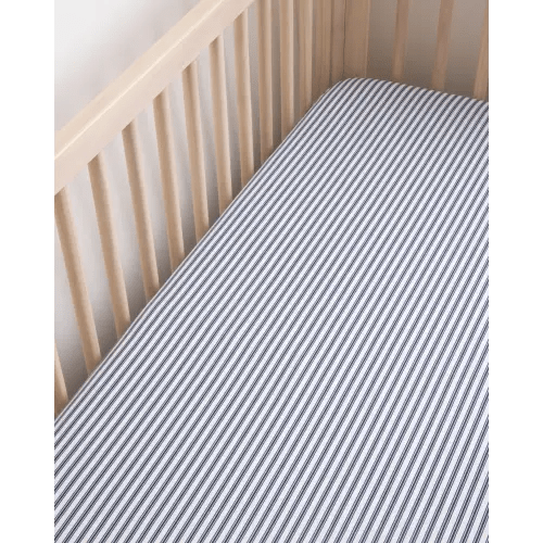 Luxe Premium Percale Crib Sheet in Navy French Ticking