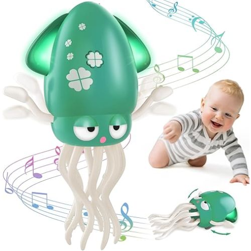 Baby Dancing Octopus Toy for 1 2 3 4 5 Year Old Boy Girl, Baby Tummy Time Electric Crawling Octopus Toys 12-18 Months, Dancing Squid Toy for Walking Toddlers, Kids 1st Birthday Gifts, Green