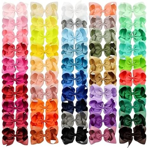 50pcs 6 Inches Large Hair Bows Alligator Clips Grosgrain Ribbon Hair Barrettes Accessories for Toddlers Teens School Girls