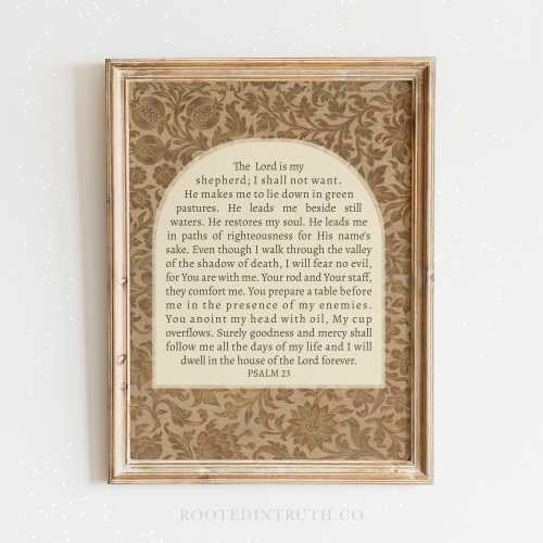 Psalm 23 Christian Wall Art Print, Scripture Prints, Bible Verse Artwork, Vintage, Antique Textile, Lord is Shepherd, Floral