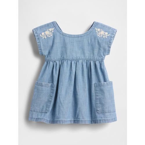Baby Embroidered Denim Pocket Dress