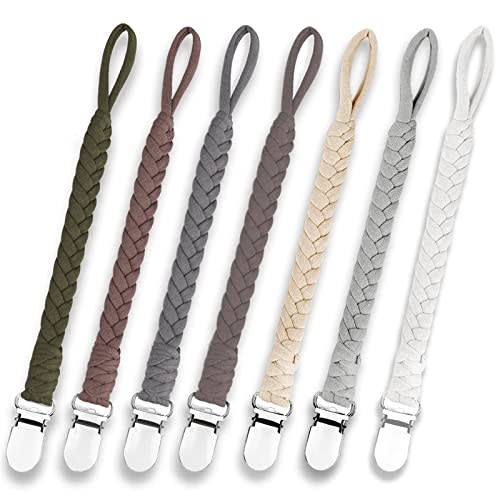 Duludulu 7 Pcs Braided Pacifier Clip, Pacifier Clips for Boys & Baby Girls, Pacifier Holder Clip Binky Clips