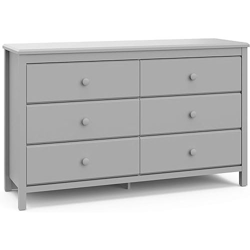 Storkcraft Alpine 6-Drawer Dresser (Pebble Gray) – GREENGUARD Gold Certified, Gray Dresser for Bedroom, Kids & Nursery Storage Drawers, Safety Interlocking Drawers, Pre-Installed Tracks, Kids Bedroom