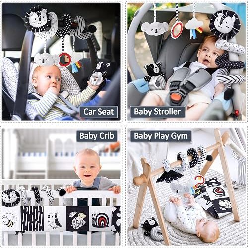 Joyreal High Contrast Baby Toys for Newborn, Black and White Baby Sensory Toys with Car Seat Toys,Infant Toys with Black White Cards Book, Montessori Toys for Baby Gifts