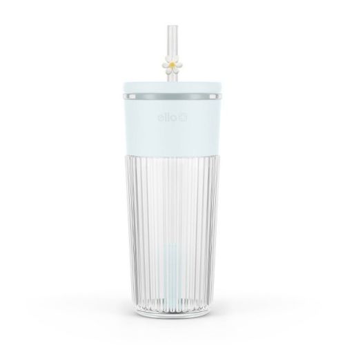 Ello Ava 24oz Charmed Daisy Glass Straw Tumbler Blue