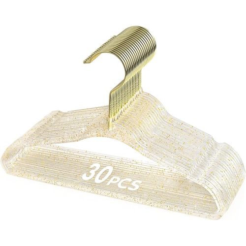 VIS'V Baby Hangers, 11 Inch Acrylic Kids Glitter Hangers for Infant Toddler Nursery Closet Clothes Organization, Gold, 30 Pcs