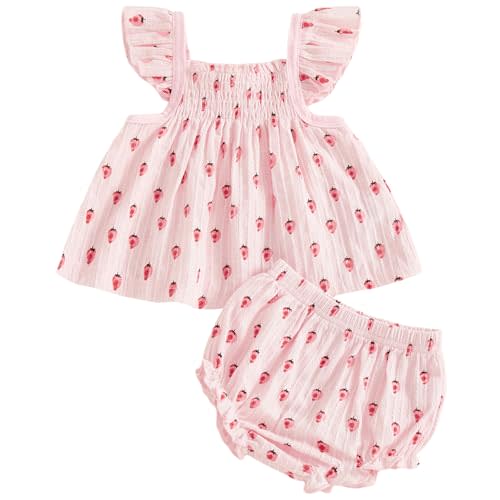 Mubineo Baby Girl Summer Clothes Cute Ruffle Tops Dress Shorts Outfits Set Infant Toddler Shrit Bloomers Princess Outfit