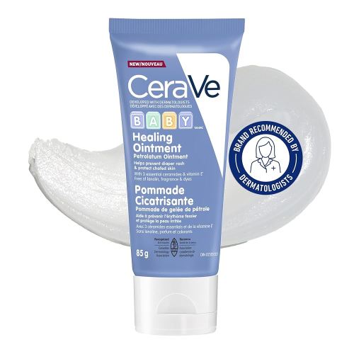CeraVe BABY Multi-purpose Healing OINTMENT Cream. Prevent Baby Diaper Rash, Chafed skin/Lips, Dry & Cracked heels & feet. Petroleum jelly with Ceramides & Vitamin E. Slugging Cream, sensitive skin, lanolin-free, Fragrance-Free, Travel Size, 85G