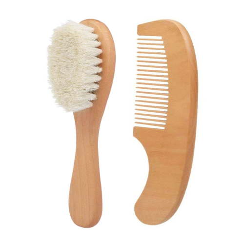 Joernso 2Pcs/Set Wooden Baby Safety Comb Woolen Hair Brush Care Massage Grooming Tool