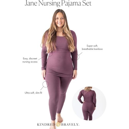 Kindred Bravely Jane Nursing Pajama Set | Nursing Pajamas for Breastfeeding - Large - Plum Burgundy
