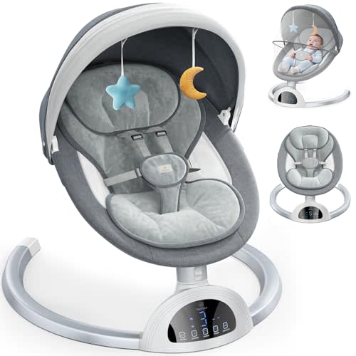 Electric Baby Swing for Infants, Portable Infant Swing with Music Speaker, 5 Swing Speeds, Remote Control, for Indoor Use, Newborn Boys & Girls, White