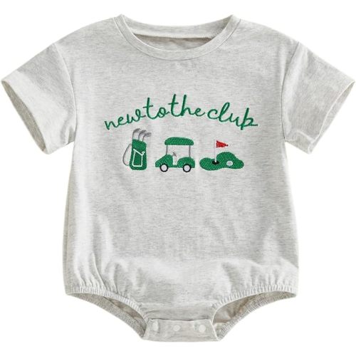 (0-3 months) Baby Boy Golf Clothes Newborn New To The Club Bubble Romper Bodysuit Short Sleeve Golf Onesie Cute Summer Outfits
