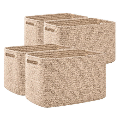 Hokku Designs 4 Pack Storage Baskets For Organizing, Cube Storage Bins For Shelves, Rectangle Storage Baskets With Handles, Woven Baskets For Storage, 12.7''Lx9''wx7.8''H, Brown | Wayfair