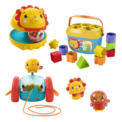 Fisher-Price Busy Buddies Gift Set, 5 Animal-Themed Sensory Toys for Infants, Sorting Blocks