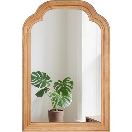 Wood Bathroom Mirror for Wall, 24 x 16 Inch Decorative Wall Mirror with Rustic Wooden Frame for Living Room, Vanity, Bedroom, Entryway, Farmhouse