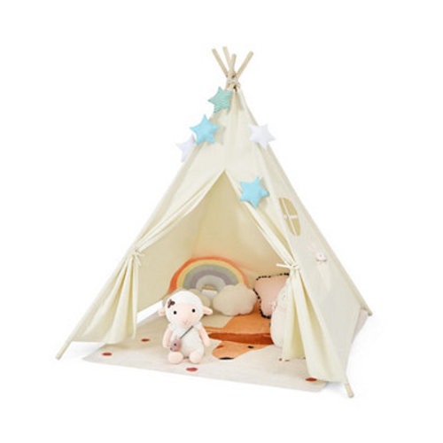 Kids Teepee Play Tent with Wooden Poles & Window