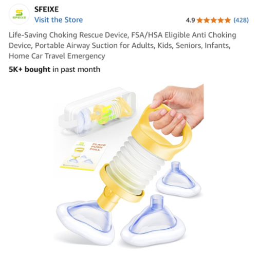 Life-Saving Choking Rescue Device, FSA/HSA Eligible Anti Choking Device, Portable Airway Suction for Adults, Kids, Seniors, Infants, Home Car Travel Emergency
