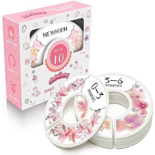 Baby Closet Size Dividers for Clothes - Set of 10 from Newborn to Toddler and 2 Blanks with Colored Box- Flower Designs Baby Closet Organizer for Nursery - Baby Clothes Organizer for Girl - [Floral]