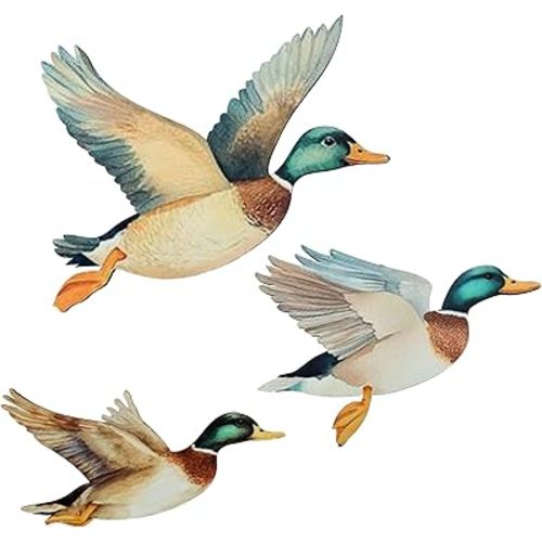 TrinhGuo 3 PCS Mallard Duck Nursery Decor Duck Wall Art, Wooden Wall Decoration, Rustic Green Drake Art Signs, Flying Birds Hanging Decor for Bedroom Living Room (3 Size, Thickness 7 mm)