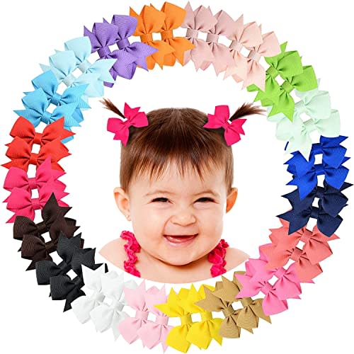 2" Baby Hair Clips Fully Lined Bows Tiny Alligator Clips for Infants and Toddlers in Pairs