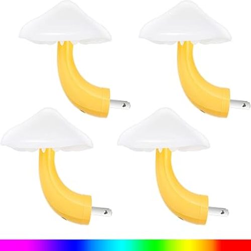 Honoson 4 Pcs Mushroom Night Light Plug in, 7-Color Light with White Cover