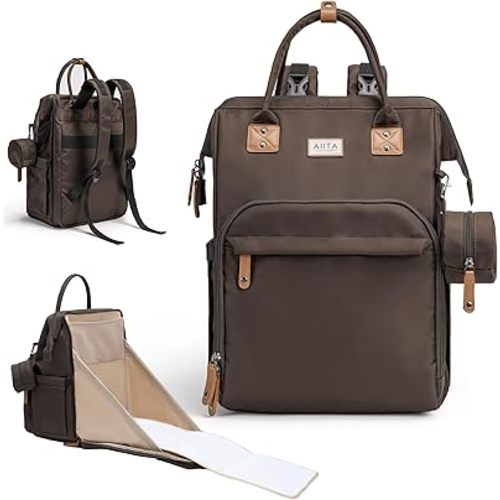 Diaper Bag Backpack, Multifunction Diaper Bag with Changing Station, Stylish Baby Bags, Large Unisex Diaper Backpack for Mom and Dad, Baby Registry Search, Portable Changing Pad – Black Brown