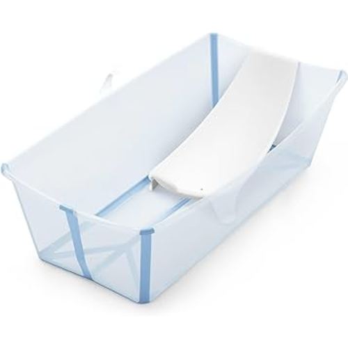 Stokke Flexi Bath X-Large Bundle, Ocean Blue - Spacious Baby Bathtub + Newborn Support - Lightweight, Foldable & Easy to Store - Best for Ages 0-6
