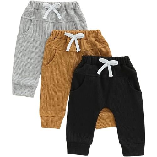 allshope Toddler Baby Boy Fall Pants Active Jogger Casual Athletic Trousers Solid Color Pocket Elastic Waist Harem Bottoms