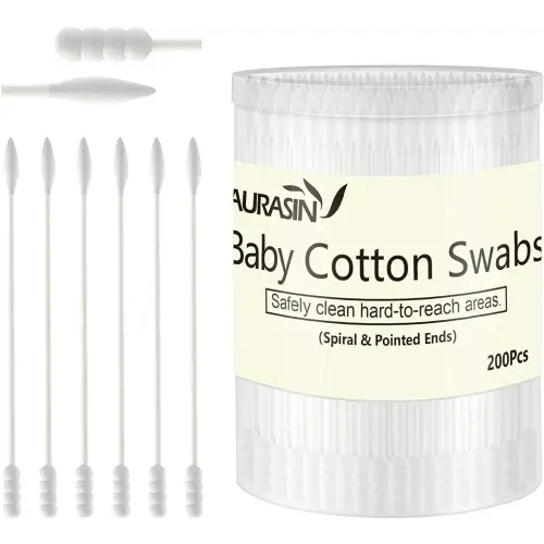 Baby Cotton Swabs, Paper Sticks Cotton Buds for Baby Ear Nose Clean-200Pcs(Spiral and Pointed)