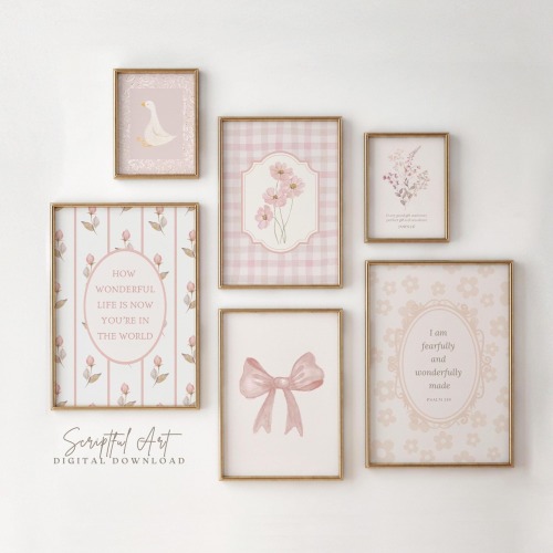 Christian Girls Nursery Decor, Light Pink Bible Verse Prints, Set of 6, Digital Download