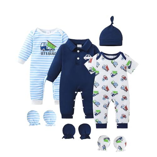 NZRVAWS Preemie Baby Boy Clothes Newborn Essential Infant Must Have Romper Hat Mitten Outfit Set Preemie-18 Months 10Pcs