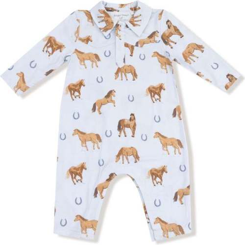 Long Sleeve Cowboy Romper Horses, Blue - Angel Dear | Maisonette