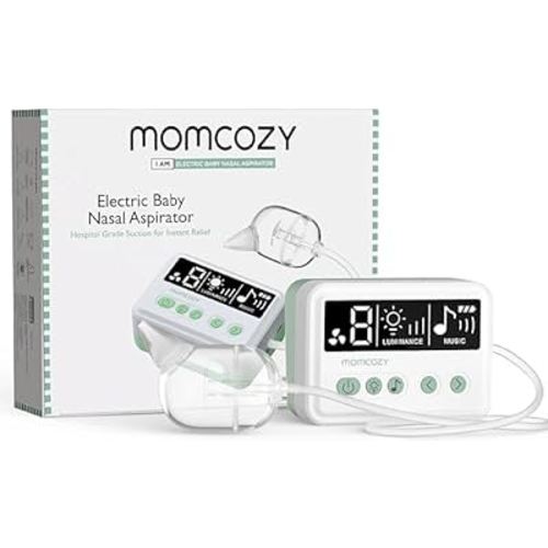 Momcozy Nasal Aspirator for Baby, 【Hospital-Grade】 70 KPa Strong Suction & 9 Suction Levels Nose Sucker, Electric Nose Cleaner for Toddler & Newborn, Soothe Light & Lullabies, BPA Free Silicone Tips