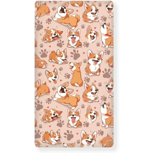 FUSURIRE Funny Corgi Cartoon Girls Crib Mattress Cover Mini Crib Sheets for Baby Stretchy Super Soft Polyester Baby Mattress Sheets for Crib
