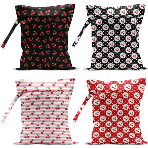 VBCVBGFH 4 Pack Cute Line Circle Cherry Wet Bag Waterproof Washable Reusable Wet Dry Bag for Swimsuit Bathing Dirty Clothes Cloth Diaper Travel Beach Pool Yoga Gym Toiletries Travel Beach Essentials