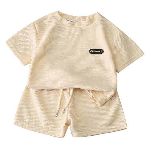Gbsyewxs Boys Outfit Set 2 Piece Crew Neck Short Sleeve Tops And Shorts Breathable Loose Summer Boys Clothes Beige Size 5-6 Years