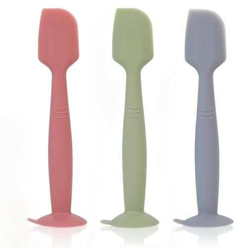 Baby Diaper Cream Applicator 3 Pack - Soft Silicone Butt Paste Spatula With Suction Cup Base (Red, Green, Grey)