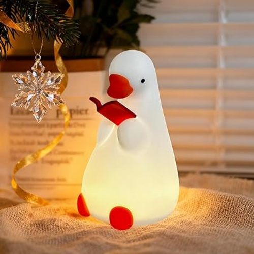 Funny Night Light for Kids, Reading Goose Silicone Night Light, Dimmable Bedside Lamp with Timer, LED Squishy Rechargeable Lamp, Cute Animal Decor Gift for Toddler Boys Girls Nursery Bedroom (Goose)